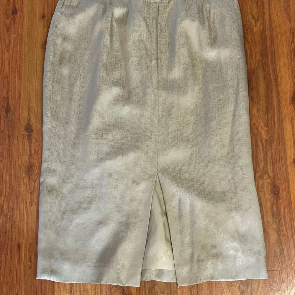Vintage 100% silk TAUPE lined straight skirt size 16